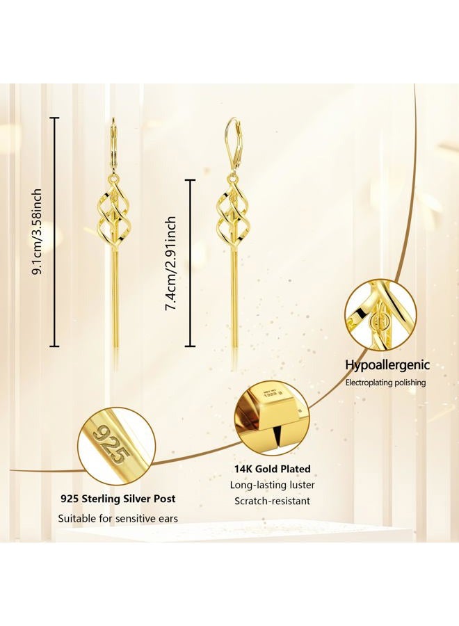 ALEXCRAFT Elegant Linear Tassel earrings with French Wires Style Leverback Dainty Twisted Drop Dangle Earrings for Women Fashion Spiral Hypoallergenic Handmade Jewelry with 14K gold / 925 Sterling Silver Plated - Image 2