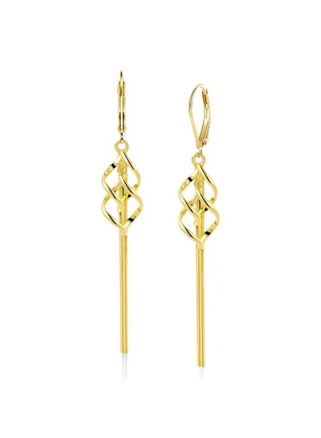 ALEXCRAFT Elegant Linear Tassel earrings with French Wires Style Leverback Dainty Twisted Drop Dangle Earrings for Women Fashion Spiral Hypoallergenic Handmade Jewelry with 14K gold / 925 Sterling Silver Plated - Image 1