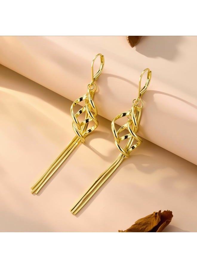 ALEXCRAFT Elegant Linear Tassel earrings with French Wires Style Leverback Dainty Twisted Drop Dangle Earrings for Women Fashion Spiral Hypoallergenic Handmade Jewelry with 14K gold / 925 Sterling Silver Plated - Image 3