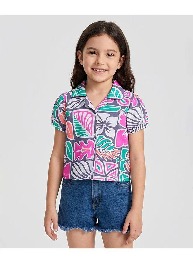 Ollington St. Ollington St. Cotton Knit Short Sleeves Printed Top & Stretchable Denim Shorts Set - Multicolor