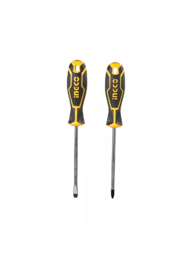 INGCO HKSD0248 Magnetic Screwdriver Set – 2PCS Cr-V Steel Flat & Phillips Drivers with Ergonomic Grip - Image 1