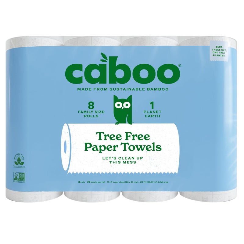 Caboo Tree Free Paper Towels, 8 Rolls, Earth Friendly Sustainable Kitchen Paper Towels with Strong 2 Ply - Image 1