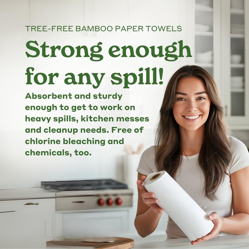 Caboo Tree Free Paper Towels, 8 Rolls, Earth Friendly Sustainable Kitchen Paper Towels with Strong 2 Ply - Image 2
