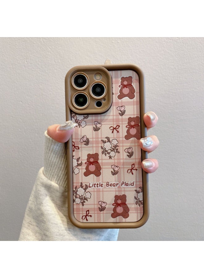 NIBEMINENT Lanyard Leopard Pattern Protective TPU Case Cover For iPhone 15 Plus, Plaid Bear