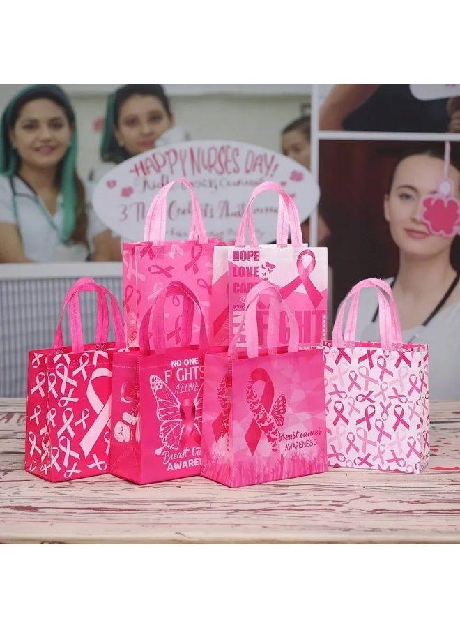 التوعيه بسرطان الثدي اكياس بوليستر عاليه الجوده مجموعه من 6 اكياس بتصاميم مختلفه مزينه بشعارات ورديه للتوعيه بسرطان الثدي مناسبه للفعاليات، المدارس، المستشفيات، وحملات التوعية - Image 1