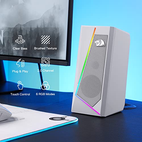 Redragon GS520 RGB Desktop Speakers 20 Channel PC Computer Stereo Speaker with 6 Colorful LED Modes Enhanced Sound and EasyAccess Volume Control USB Powered w 35mm Cable White - Image 3