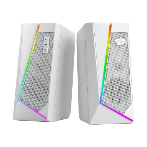 Redragon GS520 RGB Desktop Speakers 20 Channel PC Computer Stereo Speaker with 6 Colorful LED Modes Enhanced Sound and EasyAccess Volume Control USB Powered w 35mm Cable White - Image 1