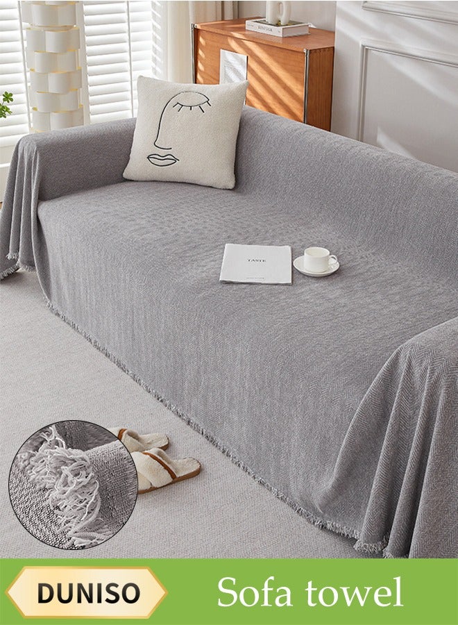 DUNISO Chenier Sofa Cover, Double Sided Sofa Protection Cover, Breathable Nap Blanket, With Tassels, Not Easy To Pilling, Wear Resistant And Scratch Resistant, Suitable For All Seasons, Suitable For Two Seater Sofas, 180 * 230cm - Image 1