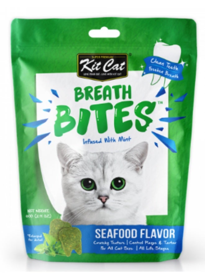 كيت كات بريث بايتس – مكافآت لتنظيف أسنان القطط بنكهة المأكولات البحرية والنعناع (60 جم)