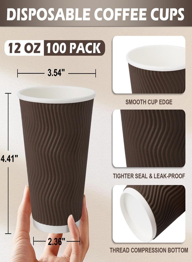 Clawsoff 12 oz Coffee Cups Disposable, 100 Count Insulated Paper Coffee Cups, Corrugated Ripple Wall Design Paper Cup, Hot Cold Drinking Cup for Party, Picnic, Travel, Business, Home - Image 2