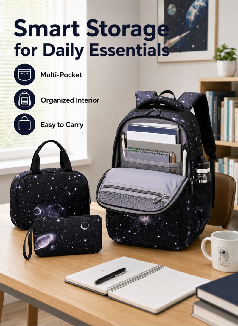 ZIRANYU 3 Piece School Bag Set for Boys, Water Resistant School Backpack with Lunch Bag & Pencil Case, Large Capacity Backpack for Students - Image 5
