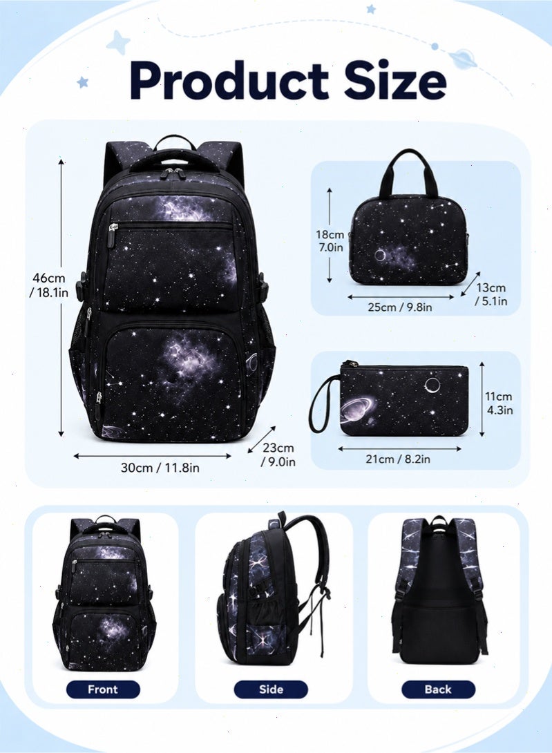 ZIRANYU 3 Piece School Bag Set for Boys, Water Resistant School Backpack with Lunch Bag & Pencil Case, Large Capacity Backpack for Students - Image 2
