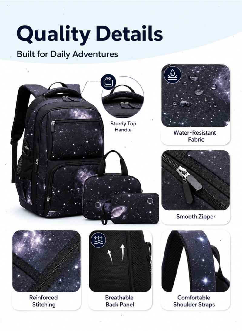 ZIRANYU 3 Piece School Bag Set for Boys, Water Resistant School Backpack with Lunch Bag & Pencil Case, Large Capacity Backpack for Students - Image 3