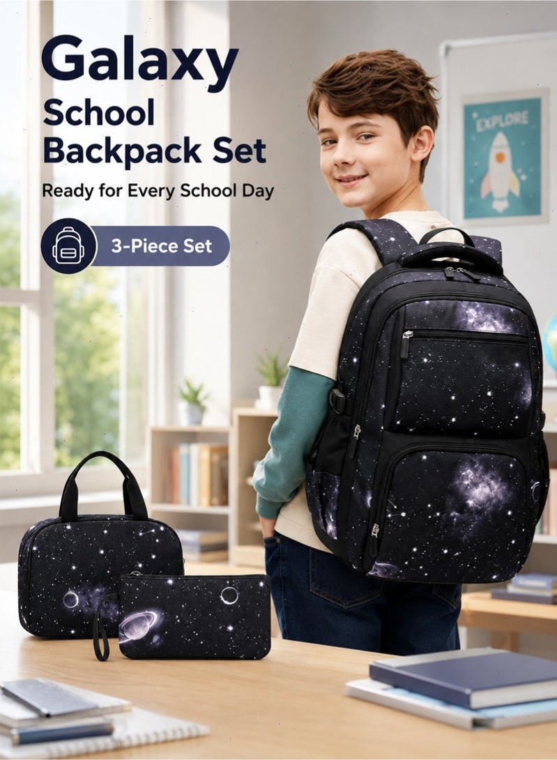 ZIRANYU 3 Piece School Bag Set for Boys, Water Resistant School Backpack with Lunch Bag & Pencil Case, Large Capacity Backpack for Students - Image 1