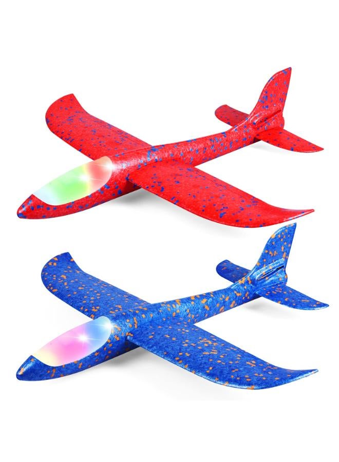 2 Pack LED Light Airplane,17.5" Large Throwing Foam Plane,2 Flight Mode Glider Plane,Flying Toy for Kids,Gifts for 3 4 5 6 7 8 9 Years Old Boy,Outdoor Sport Toys Birthday Party Favors Foam Airplane 