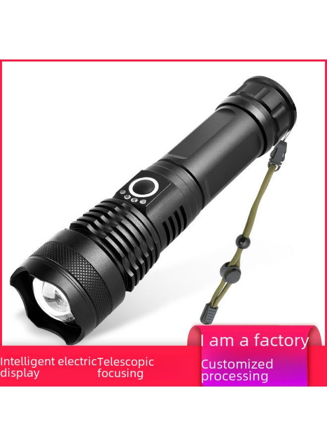P50 Aluminum Alloy High-power Flashlight 26650 Rechargeable Usb Long-range Outdoor Zoomable Night Fishing Light-Product Specifications:Flashlight 26650 White Boxed USB Cable 18650 Battery - Image 1