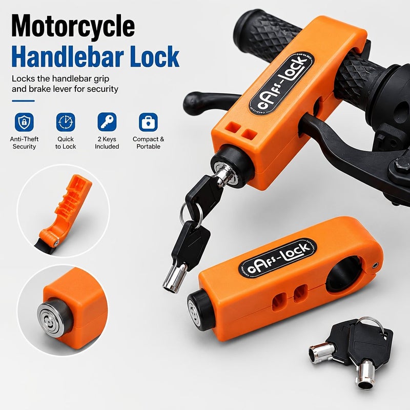 Heavy Duty Anti Theft Lock Set With 2 Keys ABS Material Portable Design Easy Installation High Strength Security Universal Fit for Bicycles Motorcycles ATVs Scooters Dirt Bikes No Batteries Required Orange - Image 1