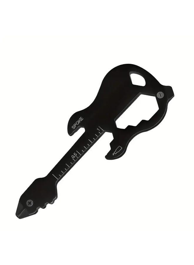 Black Stainless Steel Guitar Shaped Multifunctional Keychain Tool With Screwdriver Ruler Bottle Opener For Camping DIY Outdoor EDC - Image 1