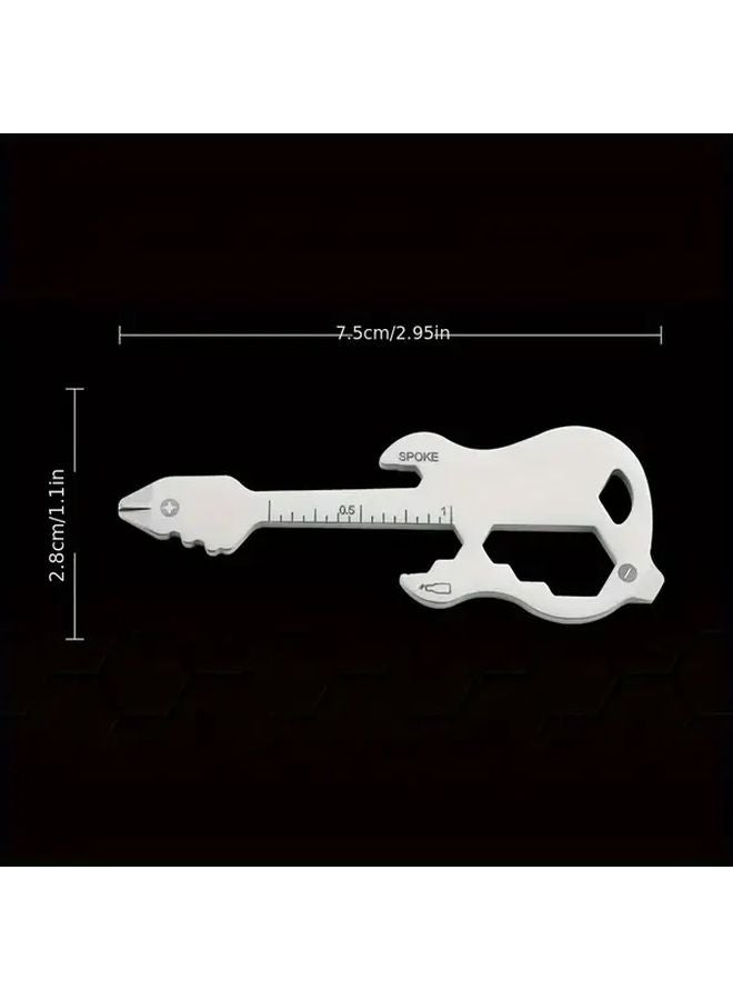 Black Stainless Steel Guitar Shaped Multifunctional Keychain Tool With Screwdriver Ruler Bottle Opener For Camping DIY Outdoor EDC - Image 4