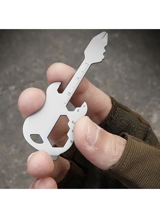 Black Stainless Steel Guitar Shaped Multifunctional Keychain Tool With Screwdriver Ruler Bottle Opener For Camping DIY Outdoor EDC - Image 3