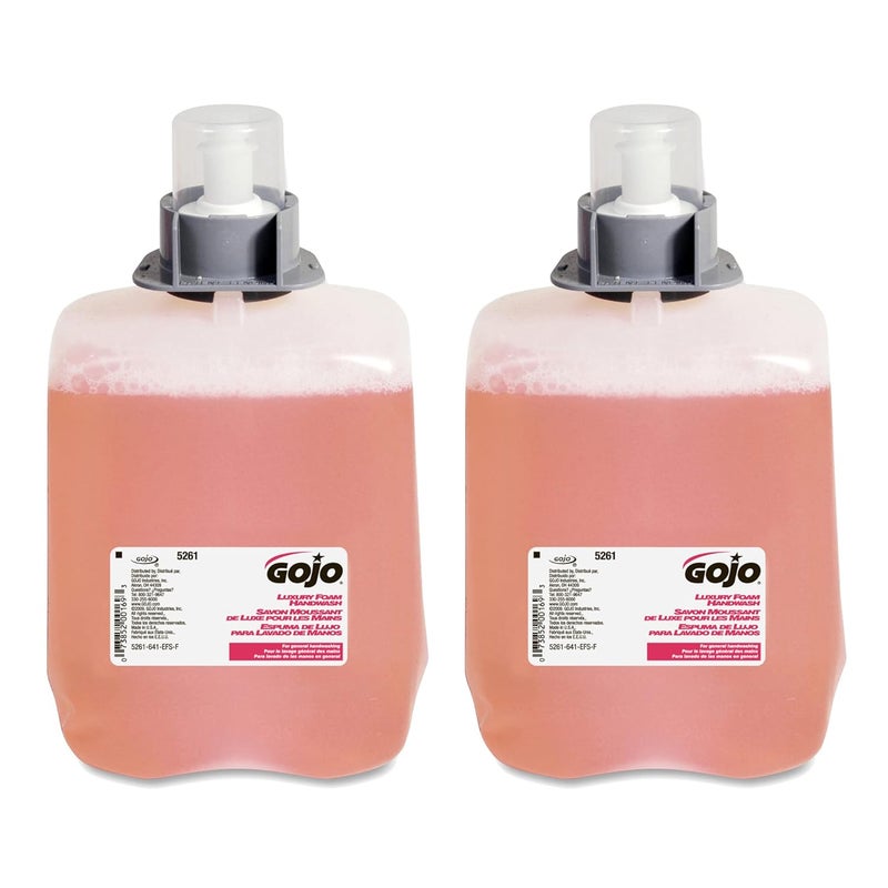 GOJO Luxury Foam Handwash, Cranberry Fragrance, EcoLogo Certified, 2000 mL Hand Soap Refill FMX-20 Push-Style Soap Dispenser (Pack of 2) - 5261-02
