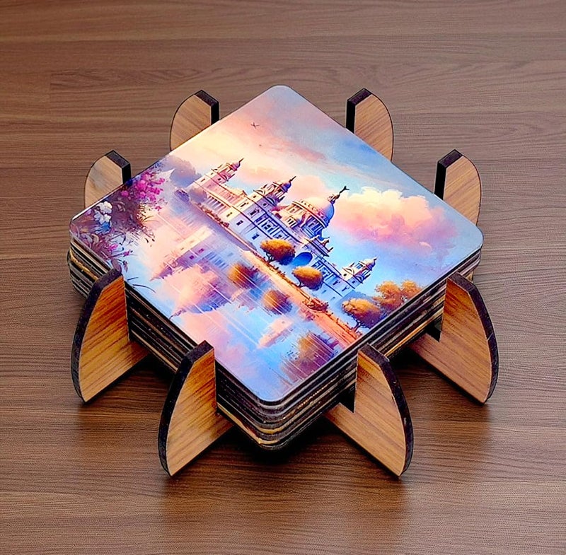 Tresneria® Tea Coasters | Set of 6 With Beautiful Designs | Dining Table Accessory | Square Shape | Comes With Gift Box | Diwali and Corporate Gift (Heritage Marvels) - Image 2