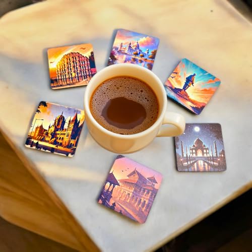 Tresneria® Tea Coasters | Set of 6 With Beautiful Designs | Dining Table Accessory | Square Shape | Comes With Gift Box | Diwali and Corporate Gift (Heritage Marvels) - Image 3
