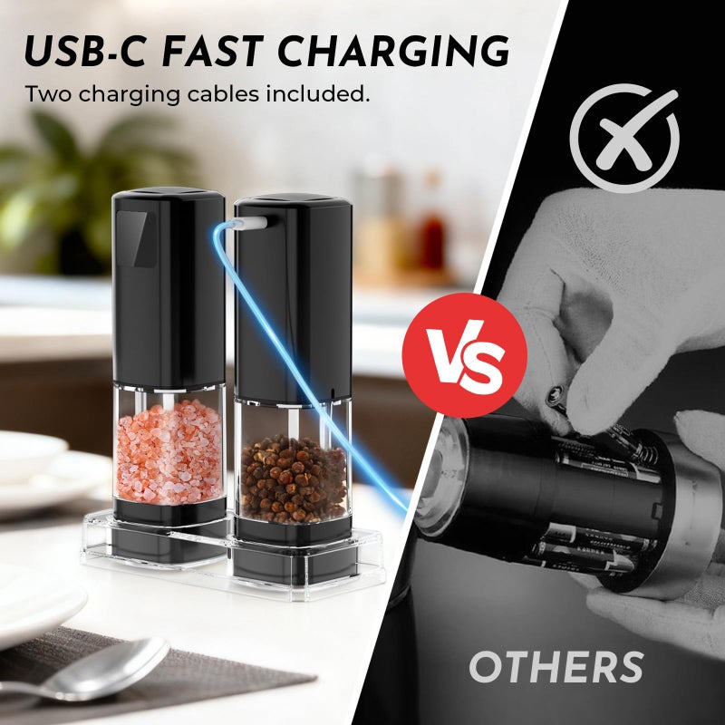 IFONPY Upgraded Larger Capacity Electric Salt and Pepper Grinder Set Rechargeable with Digital Display, Refillable Electric Pepper Grinder Mill Set with Light & Ceramic Core, Adjustable Coarseness - Image 4