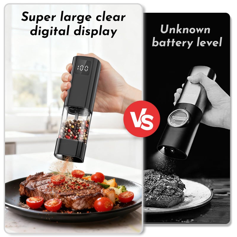 IFONPY Upgraded Larger Capacity Electric Salt and Pepper Grinder Set Rechargeable with Digital Display, Refillable Electric Pepper Grinder Mill Set with Light & Ceramic Core, Adjustable Coarseness - Image 2