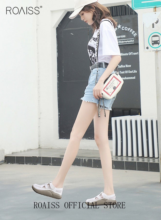 رويس أحذية نسائية مسطحة مريحة، تسمح بمرور الهواء، ذات تصميم مفتوح من الأمام، مزودة بشريط لاصق، صنادل أنيقة، مقاومة للانزلاق والتآكل، خفيفة الوزن، مناسبة للارتداء اليومي، لون بيج. - Image 5