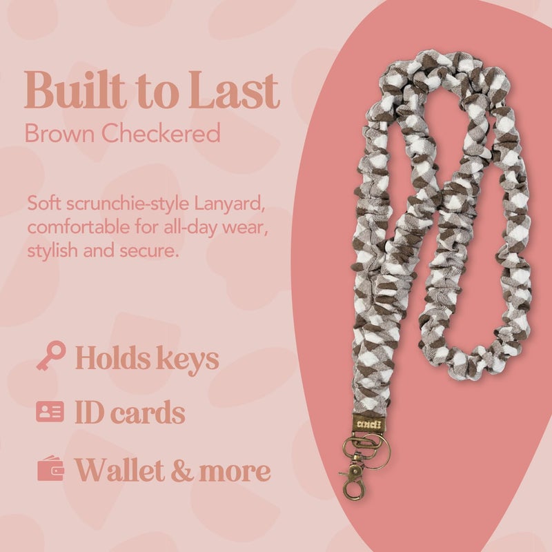 ANDI Neck Lanyard For Women - Scrunchie Cute Lanyard for Keys, Id Card Holder, Wallet - Aesthetic Long Lanyard (Brown Checkered) - Image 3