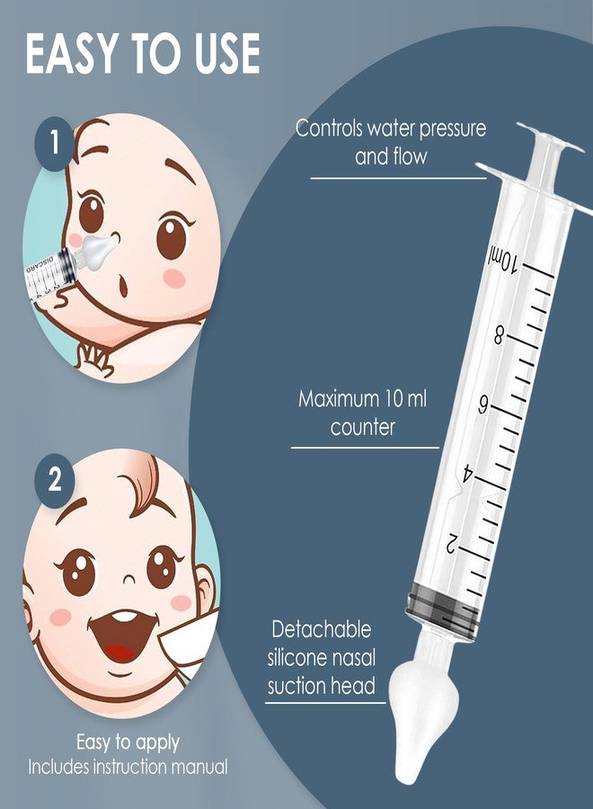 Bluet B - Baby Nasal Syringe (2-Pack) - Safe Silicone Nasal Aspirator for Newborn - Infant Mucus Removal - 10ml Nose Cleaner Syringe for Baby - Toddler Congestion Relief - Reusable Tips - White - Image 4