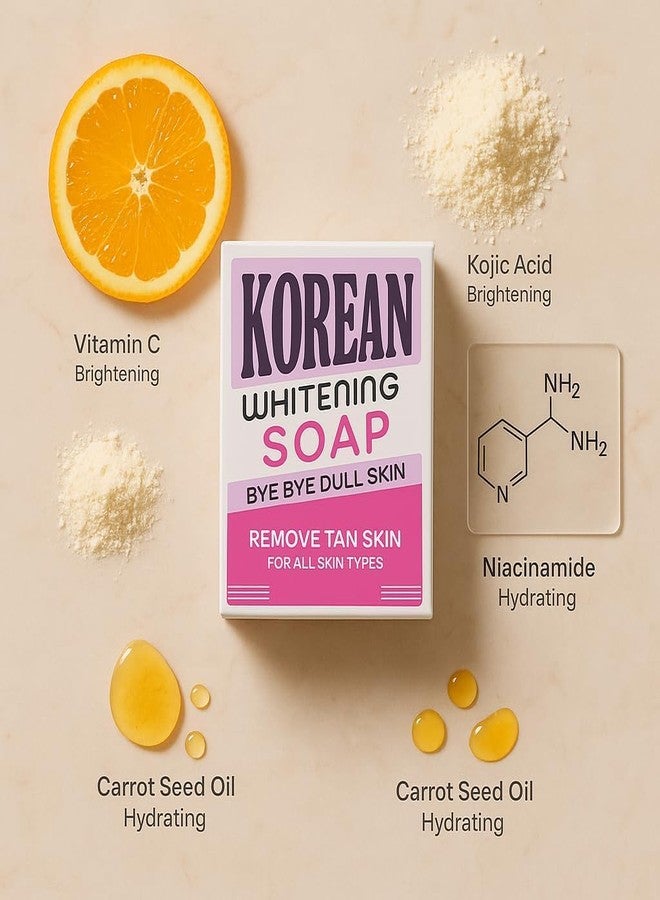 Zenvick Korean Whitening Soap for Face and Body - 2 Pack Skin Brightening Bar for Tan Removal, Dark Spots & Hyperpigmentation - Kojic Acid & Vitamin C Formula for Dull Skin - All Skin Types (pack of -03) - Image 4