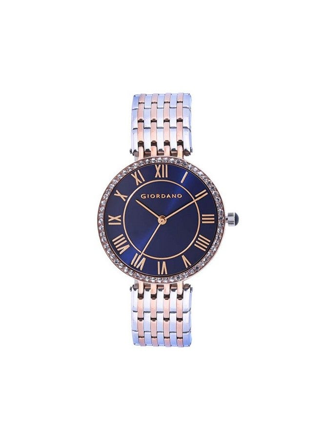 جيوردانو ساعة جيوردانو إليجانزا كوليكشن دائرية أنالوج للنساء، مرصعة بالألماس مع حزام معدني، ساعة يد نسائية مقاومة للماء - A2083 - Image 1