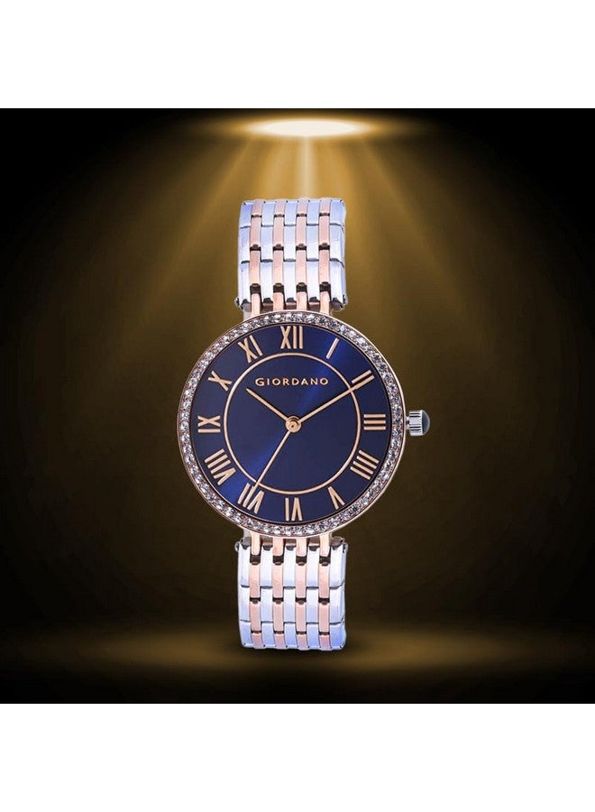 جيوردانو ساعة جيوردانو إليجانزا كوليكشن دائرية أنالوج للنساء، مرصعة بالألماس مع حزام معدني، ساعة يد نسائية مقاومة للماء - A2083 - Image 3