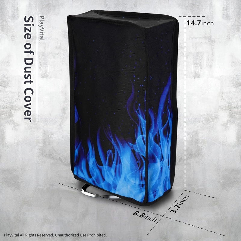 غطاء غبار عمودي من لإصدار PS5 Slim مع مشغل الأقراص (التصميم الأصغر الجديد)، واقي نايلون مقاوم للغبار وغلاف مقاوم للماء لوحدة PS5 Slim - لهب أزرق - Image 5