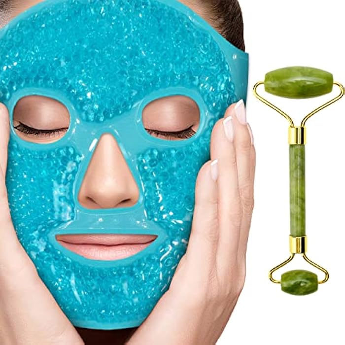 Perfecore Ice Face Mask + Jade Roller - Beauty Roller Face Neck Massage Tool - Stone Face Roller & Facial Mask Set for Wrinkles Fine Lines & Anti Aging, Puffy Eyes, Dark Circles & Overall Skin Care - Image 1