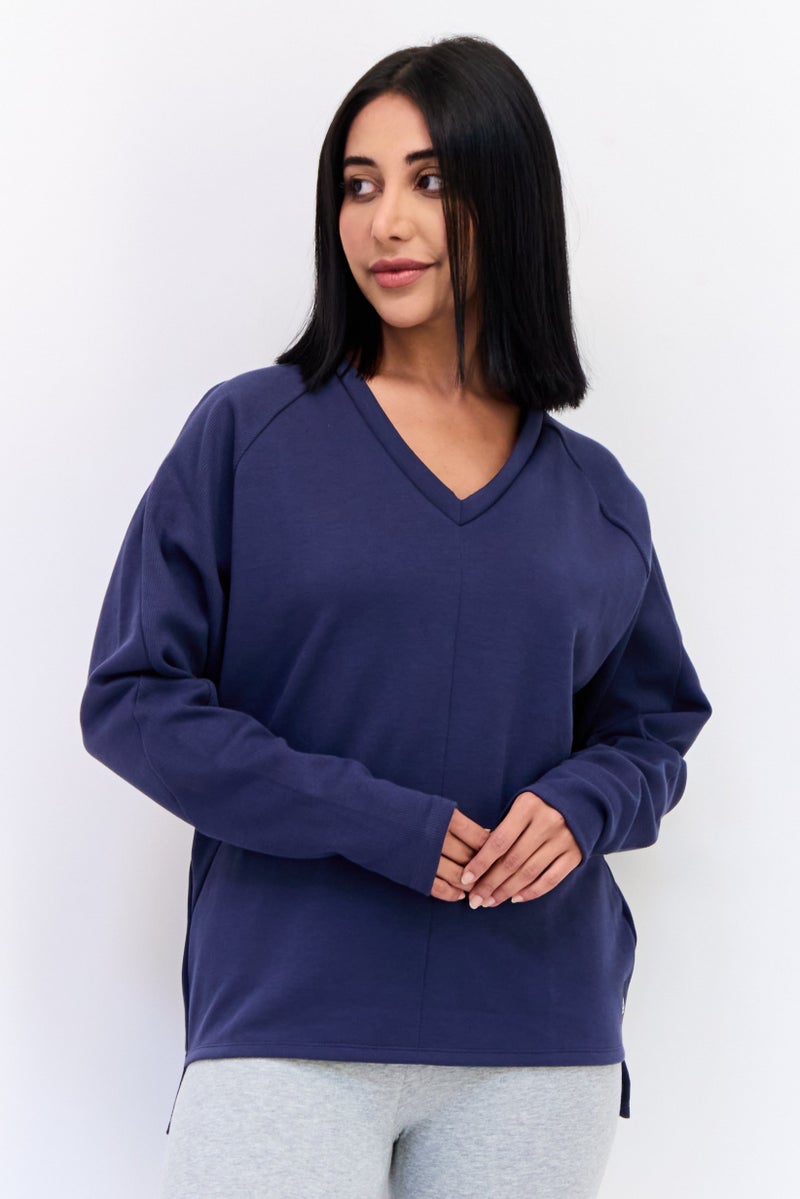 Reebok Women Training Supply Crew Neck Sweatshirt, Navy  - Image 1
