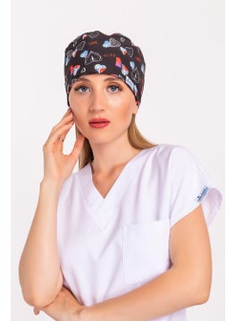 Nur Medikal Giyim Nur Medical Clothing Black Love Patterned Doctor Nurse Hospital Surgical Cap B179  - Image 2