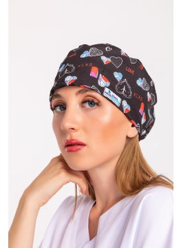 Nur Medikal Giyim Nur Medical Clothing Black Love Patterned Doctor Nurse Hospital Surgical Cap B179  - Image 1