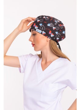 Nur Medikal Giyim Nur Medical Clothing Black Love Patterned Doctor Nurse Hospital Surgical Cap B179  - Image 4