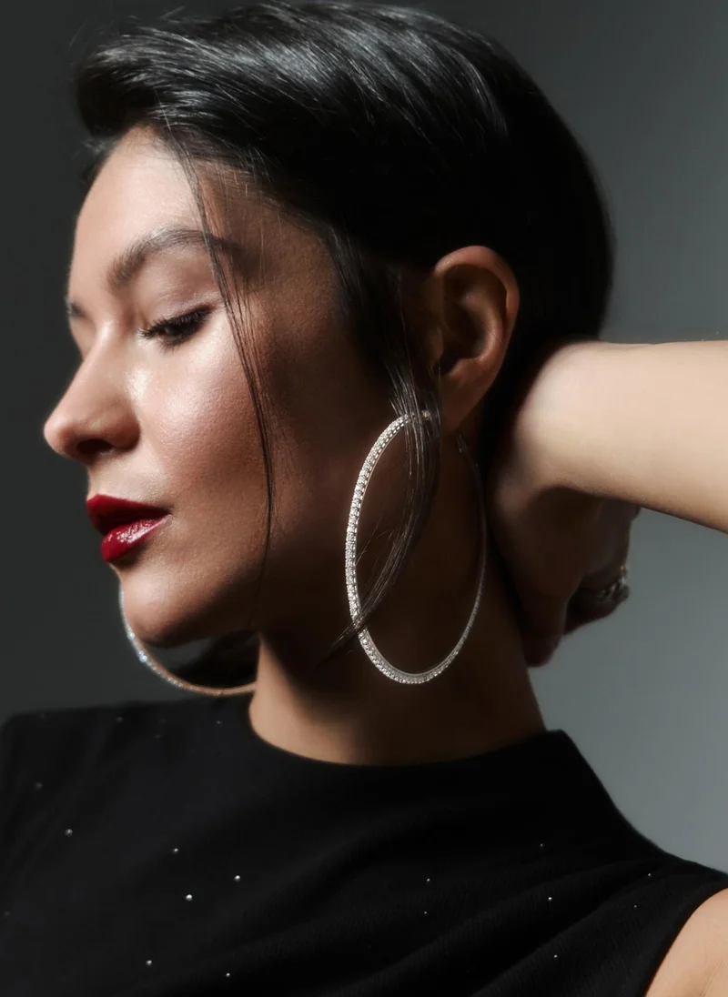 ليتشي أقراط دائرية كبيرة مرصعة بأحجار الراين