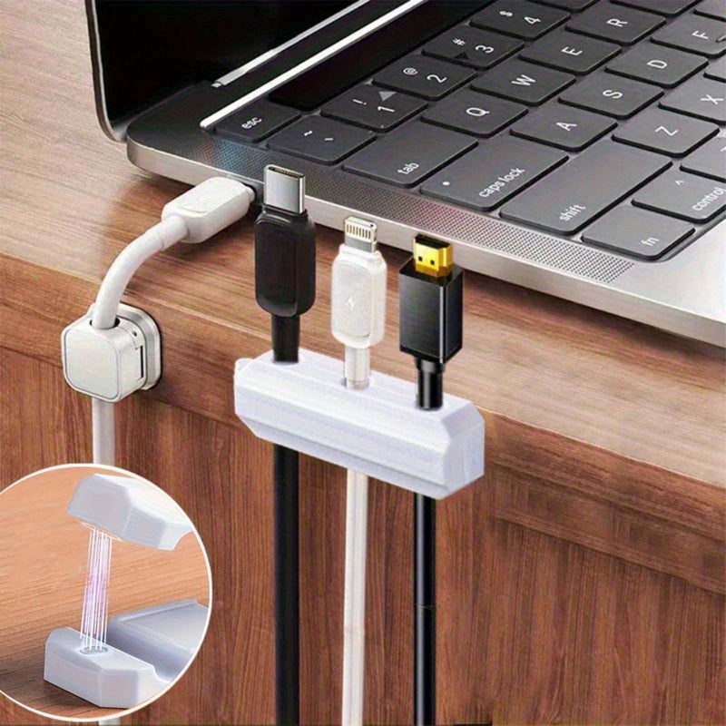 White Magnetic Cable Clips Adhesive Holder 3 Hole Organizer 7x2x1 5cm - Image 3