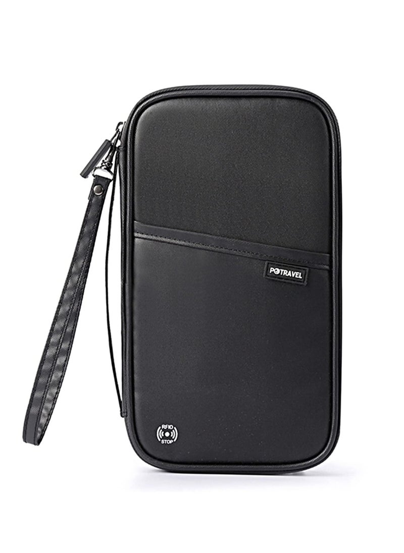 KASTWAVE - Passport Holder Travel Wallet, RFID Blocking Travel Document Holder Organiser Waterproof Family Passport Wallet for Women Men for ID Card Credit Cards Flight Tickets Money Coins Phone-Black - Image 1