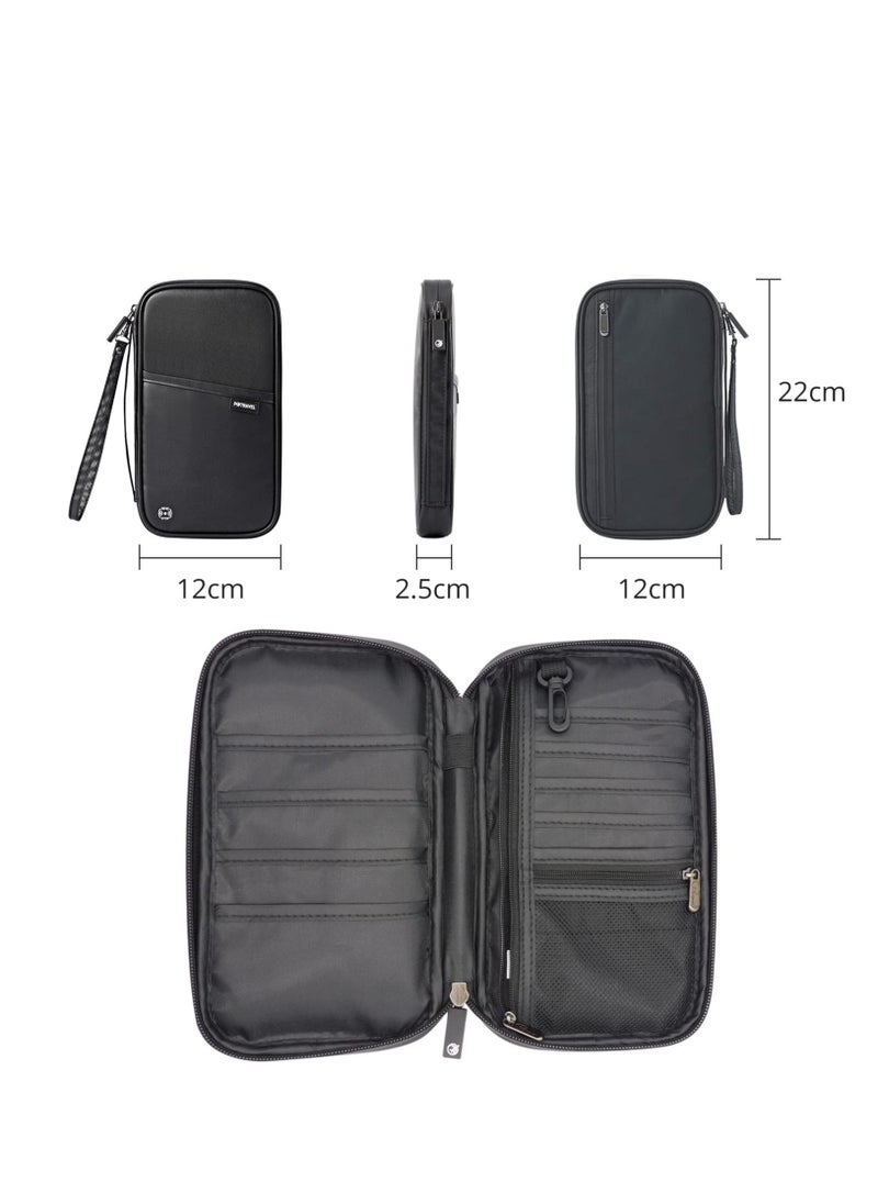 KASTWAVE - Passport Holder Travel Wallet, RFID Blocking Travel Document Holder Organiser Waterproof Family Passport Wallet for Women Men for ID Card Credit Cards Flight Tickets Money Coins Phone-Black - Image 1