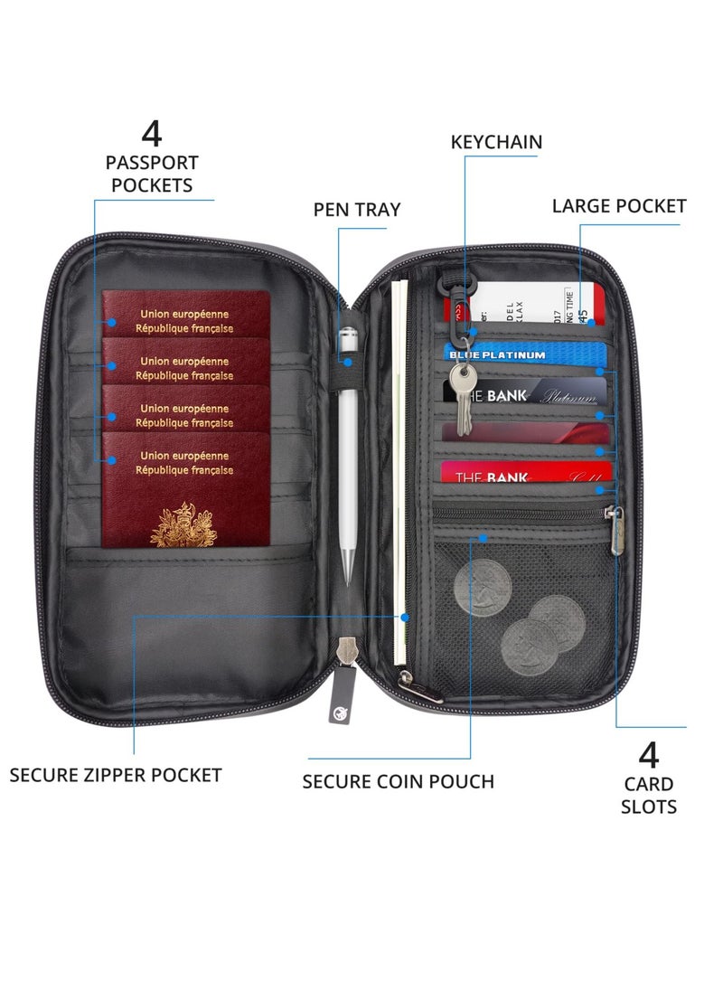 KASTWAVE - Passport Holder Travel Wallet, RFID Blocking Travel Document Holder Organiser Waterproof Family Passport Wallet for Women Men for ID Card Credit Cards Flight Tickets Money Coins Phone-Black - Image 1