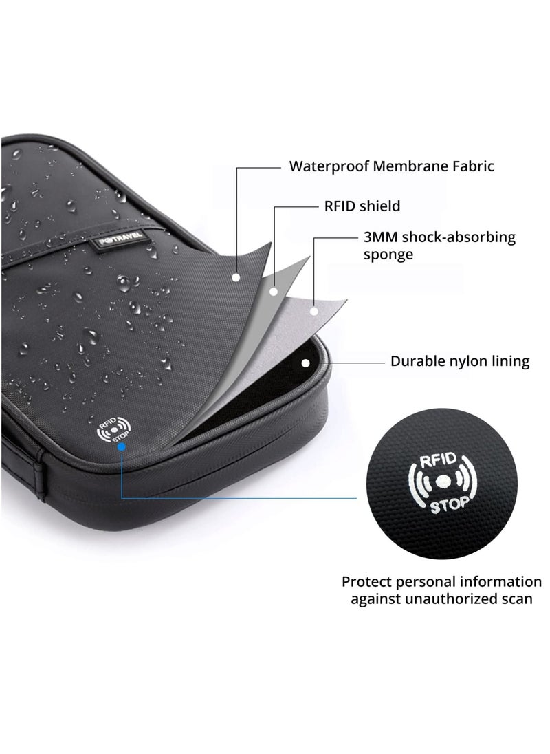 KASTWAVE - Passport Holder Travel Wallet, RFID Blocking Travel Document Holder Organiser Waterproof Family Passport Wallet for Women Men for ID Card Credit Cards Flight Tickets Money Coins Phone-Black - Image 1