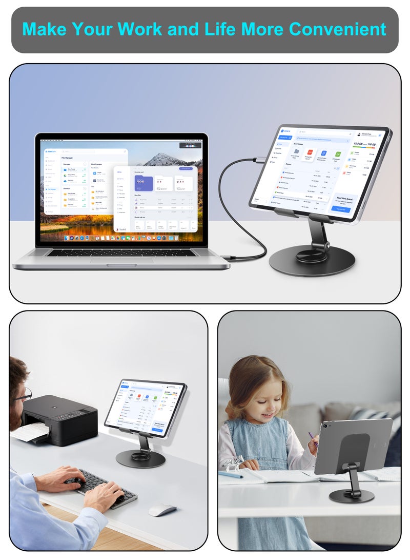 Necomi iPad Stand & Phone Stand for Desk, 360 Rotating Adjustable Portable Monitor Tablet Holder Office  - Image 5