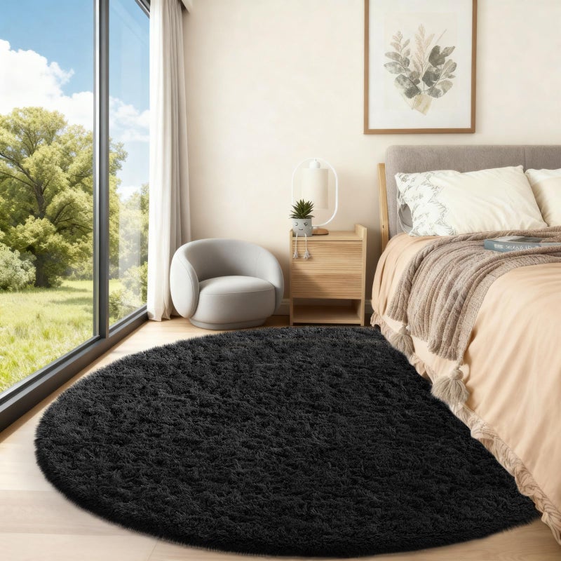 Ophanie Round Rug 6Ft Black Circle Area Rug, Room Decor for Men, Fluffy Fuzzy Bedroom Carpet, Plush Soft Shaggy Living Room Rugs for Kids Home Decor Aesthetic, Nursery - Image 5