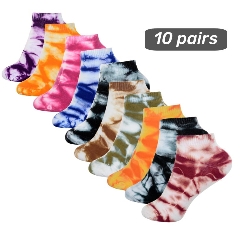 manipepe Manimepe 10 Pairs Women's Cotton Tie Dye Ankle Socks, 5-9 - Image 3